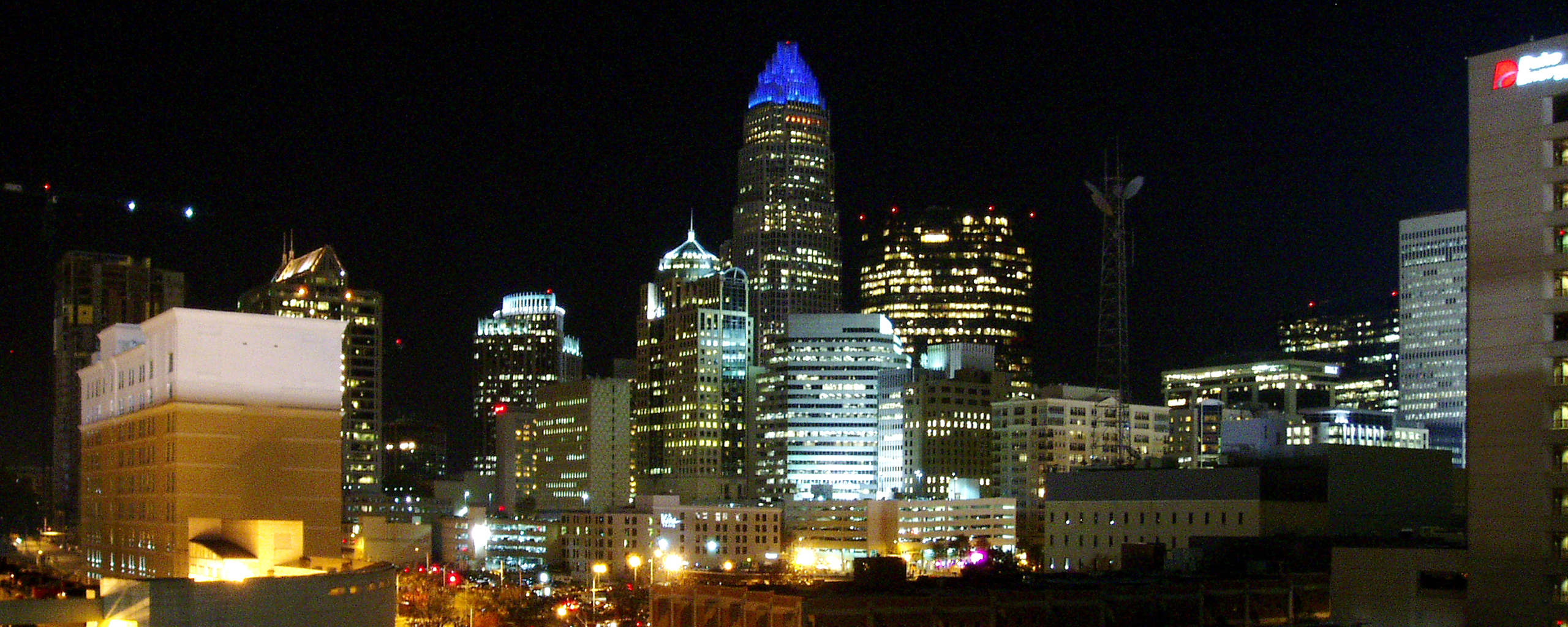 A photo of the Charlotte, NC, skyline taken at night