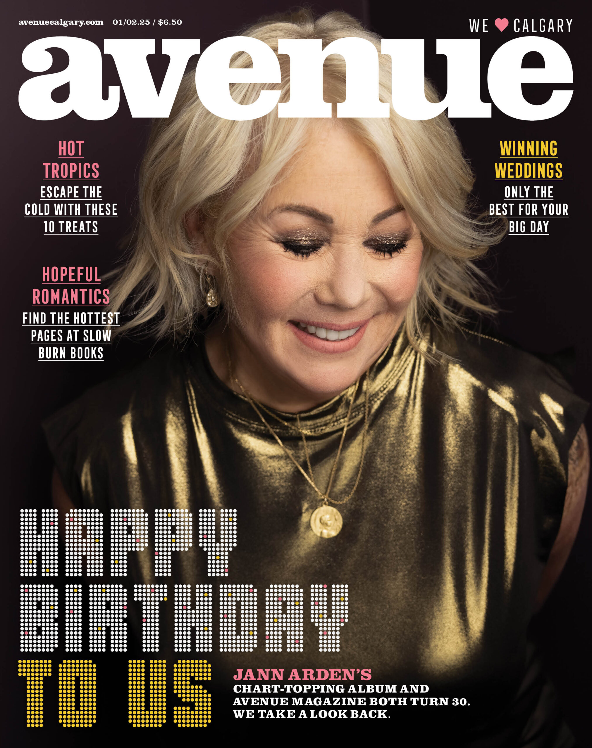 Avenue Calgary magazine cover with a photo of singer Jann Arden